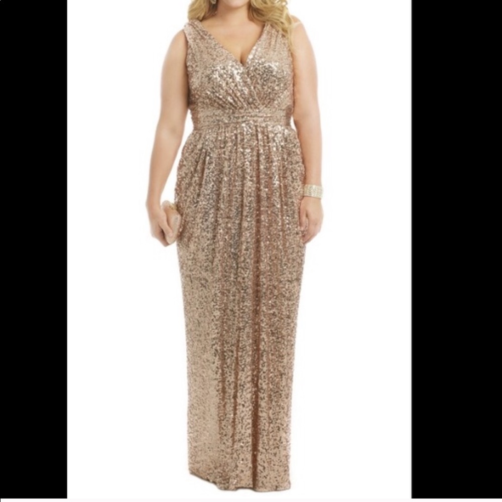 Belle Badgley Mischka Rose Gold Gown Size 14 NWT